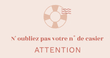 a pink sign with a life preserver and the words attention