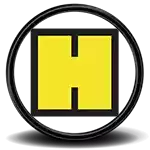 the letter h is yellow and black in a circle .