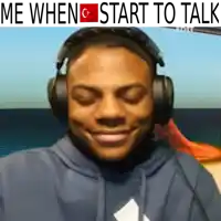 a man wearing headphones with the words " me when start to talk " on the bottom