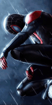 miles morales is a spiderman in the rain .