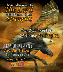 a poster that says those who wait on the lord shall renew their strength and they shall mount up with wings like eagles