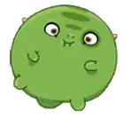 a green cartoon character with big eyes and a smiley face on its face .