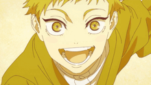 a drawing of a child with yellow hair and a smile on his face