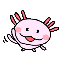 a cartoon illustration of an axolotl waving its hand .