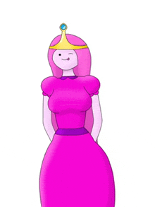 princess bubblegum from adventure time is wearing a pink dress and tiara .