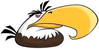 a cartoon eagle with a purple eye and a large beak