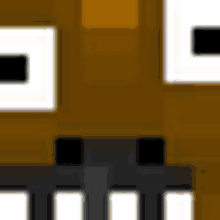 a close up of a minecraft character 's face with a black and white square on it .