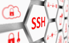 a white hexagon with the word ssh written in red