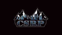 a logo for csrp shows mountains and a city skyline