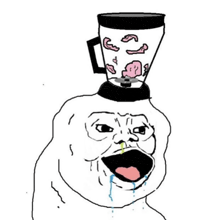 a cartoon of a person with a blender on top of their head .