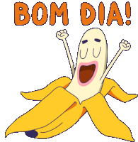 a cartoon drawing of a banana with the words bom dia written above it