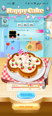 a screenshot of a happy cake game on a cellphone