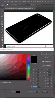 a screenshot of a computer screen showing a phone and a color picker