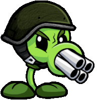 a green cartoon character wearing a helmet and holding a gun