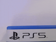 a blue and white box for a ps5 video game console