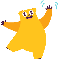 a cartoon drawing of a yellow bear with a smiley face