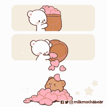 a cartoon of a bear holding a basket of hearts