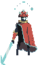 a pixel art illustration of a samurai holding a sword and cape .