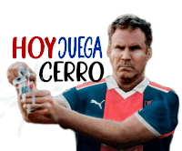 a man holding a bottle of pepsi in front of a sign that says hoyquega cerro