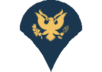 a blue emblem with a gold eagle and leaves on it