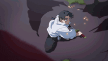 a cartoon character is holding a sword in his right hand