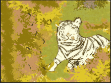 a drawing of a white tiger laying down in a field