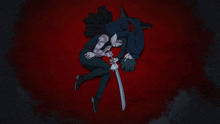 a drawing of a man holding a sword and another man laying on the floor