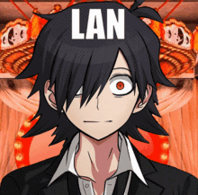 a cartoon character with the word lan written on his head