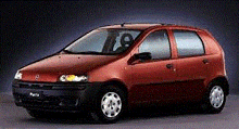 a red car with the word punto on the hood