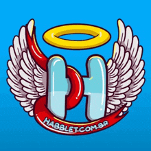 a logo for habblet.com.br has wings and a halo