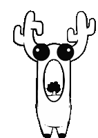 a black and white drawing of a moose with big eyes