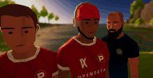 a man wearing a red shirt that says openbeta