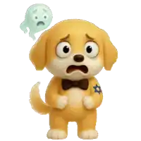 a cartoon dog with a bow tie is scared by a ghost