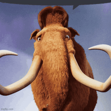 a close up of a mammoth with a speech bubble above it