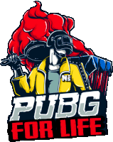 a logo for pubg for life shows a man holding a pan