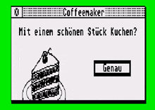 a screenshot of a coffeemaker with a slice of cake on the screen