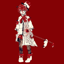 a drawing of a clown holding a cane