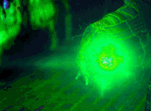 a green background with a glowing object in the center