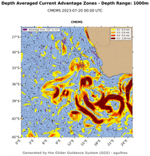 a map showing the depth average current advantage zones