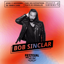 an advertisement for bob sinclar at hall 4