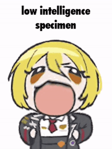 a cartoon of a girl with her mouth open and the words `` low intelligence specimen '' written on it .