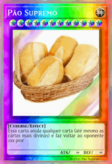 a card that says pao supremo with a basket of bread on it