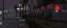 a screenshot of a video game shows a subway train going down the tracks at night