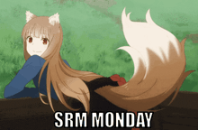 a picture of a girl with a fox tail and the words srm monday on the bottom