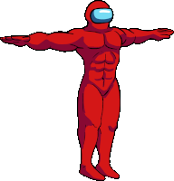 a cartoon drawing of a red among us character standing with his arms outstretched