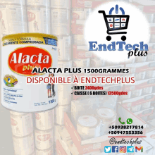 a stack of cans of alacta plus powder