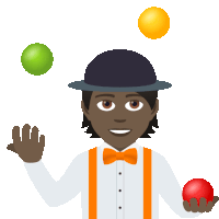 a man in a bowler hat and bow tie juggling three balls