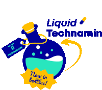 an advertisement for liquid technamin shows a bottle with a tag that says technamin