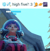 a picture of a girl in a space suit with the words high five : 3 above her