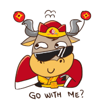 a cartoon of a bull wearing sunglasses and a hat with the words go with me written below it